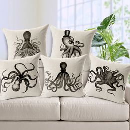 Squid Octopus Cushion Cover Simple Thick Cotton Linen Sofa Pillow Cover Scandinavia Square Throw Pillow Cases for Bedroom 45cm 45c289r