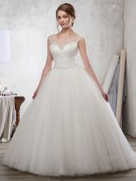 Ivory Ball Gown Wedding dresses vestido de novia Stunning Bridal Gowns Sheer with Beading Applique Bridal Gowns Custom Made Plus Size