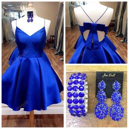 Simple Classical Homecoming Dresses 2017 with Bow and Sexy Back Real Photo Royal Blue Short Sweet 16 Dress Standard & Plus Size In Stock
