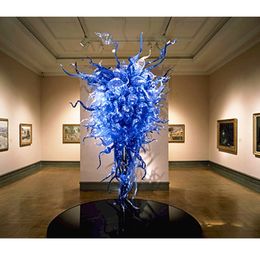 Large Blue Handmade Blown Glass Chandelier Lighting LED Bulbs Style Art Glass Hotel Lobby Decor