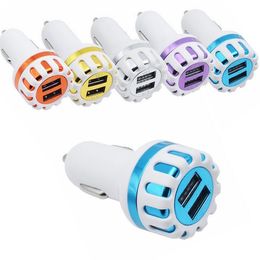 Dual usb ports Led light Sun Flower Car charger Chargers 2.1A+1A Adapter for samsung s4 s6 s7 speaker mp3 gps