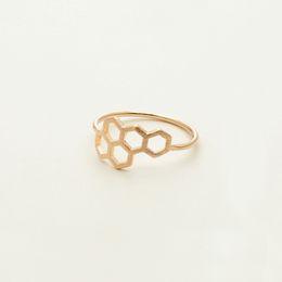 Wholesale 10Pc/Lot Fashion Gold silver rose gold Plated Honeycomb Shape and Linked Hexagon Finger Ring For Women EFR064