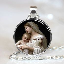 Wholesale- (1 Pieces/Lot) Nativity Pendant Virgin Mary Jesus and Lamb , Spiritual Jewelry , Christmas Pendant , Religious Necklace