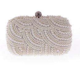 Evening Bags 3 Colors Pearl Beading Wedding Hand Bag Crystal Bridal Clutch Black Rhinestone Champagne Brial Handbag Bridesmaid Girl Handbag