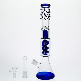 15'' Blue Screw Pipe Percolato Beaker Glass Bong With Downstem Bowl 14.4mm Joint Hot Seller Two Function Oil Rigs Bubbler