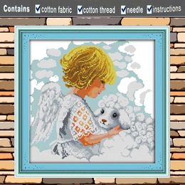 Angel the girl with the lamb decor painting counted printed on canvas DMC 11CT 14CT kits Cross Stitch embroidery needlework Sets