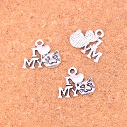 120pcs Antique Silver Plated i love my cat Charms Pendants for European Bracelet Jewellery Making DIY Handmade 17mm