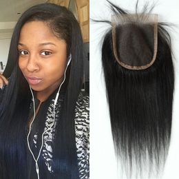 Free Shipping Straight 4"x4" (H/L) Top Closure Slightly Bleached Knots G-EASY Brazilian Human Hair Lace Closure