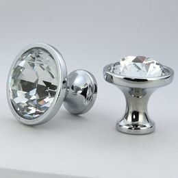 25mm 30mm pull modern fashion clear glass crystal drawer shoe cabinet TV cabinet knobs pulls silver gold kitchen cupboard door handle