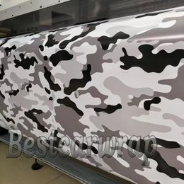 Gray black white Snow Camo VINYL Full Car Wrapping Camouflage Foil with Camo truck covering foil gloss / matte finish 1.52 x 30m/5x98ft