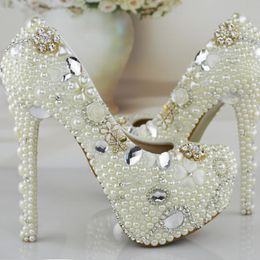 Unique White Pearl Wedding Shoes Women Pumps High Heels Crystal Bridal Prom Party Shoes Gorgeous Wedding Party Prom Shoes