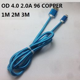 1M OD 4.0 2.0A 96 COPPER SPEED Charge Aluminum Metal Nylon Braided Cable Micro USB Data Sync Charging Wire Type C 300PCS