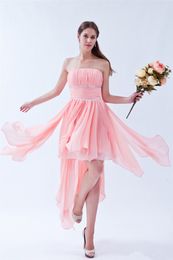 2017 Sexy Strapless Crystal A-Line Homecoming Dress With Pleat Chiffon Hi-Lo Graduation Prom Party Gown BH13