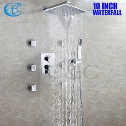 10 Inch Rain And Waterfall Bathroom Shower Heads Bath & Shower Faucet Set With Embedded Box Shower Mixer Valve 002-WS25X25-2S/002-WS25X25-2N