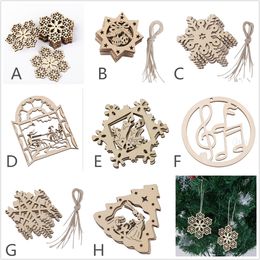 8-Packed wood laser christmas decorations christmas ornaments outdoor christmas decorations wood hollow snowflake santa claus bell ornament