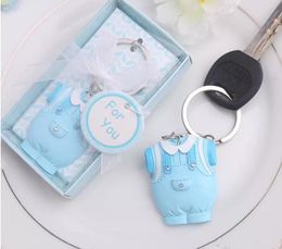 100pcs/lot 2017 NEW ARRIVAL Baby Shower Favours and Gift Cute Baby Clothes Key Chain Blue Themed Keychain for boy