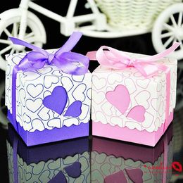 2017 Baby Shower Party Favors Love Heart Shape Christmas Candy Boxes Laser Cut Gift Chocolate Box for Wedding Decoration With Ribbons