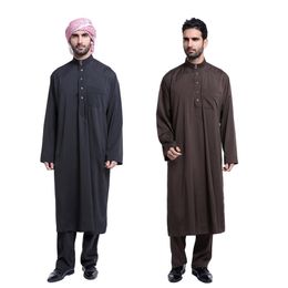 Mode Musulman Vêtements pour hommes Hommes Kaftan Jubba Thobe Blanc Abaya Vêtements arabes Homme Islamic Vêtements Ropa Arabe Hombre