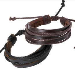 Handmade Drawstring Rope Leather Braided Bracelet Fashion Personality Men Women Multilayer Woven Bracelets Korean Punk Hand Wristband