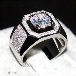 luxury Men 10KT WHITE Gold FILLED Rings finger Jewellery Eternal 6*6mm 1.2ct Diamond Zircon Cocktail Wedding ring For Men Boys Sz 7-13