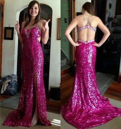 Hot Sale Mermaid Prom celebrity dresses Fuchsia Long african Prom Gowns formal evening gown Sequined Cheap Party pregnant Dress