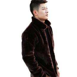 Men's Fur Faux Fur Wholesale- Mens Winter Leather Jacket Zipper Cardigan Men's Mink Coat Brand Youth Men Faux Fur Coats Motocycle Factory Direct ClothingL230914
