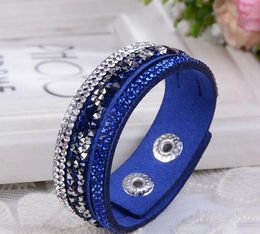 Fashion Wrap Bracelets Slake Leather Bracelets With Crystals Couple Jewelry G34