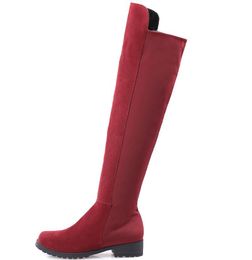 Frauen Über Knie Flache Stiefel Dame Herbst Warme Schuhe Rindsleder Echtes Leder Fashion Solid Rote Stiefel Plus Größe