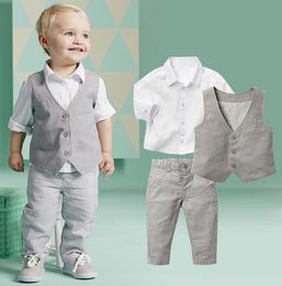 New Baby Boys 3pcs Clothes Set White Shirt + Waistcoat + Stripe Pants Kids Clothing Suit Outfits Children Set W038