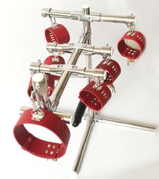 new Top metal stainless steel bondage restraints stand with anal plug leg ankle cuffs fetish slave torture device spreader bar frame