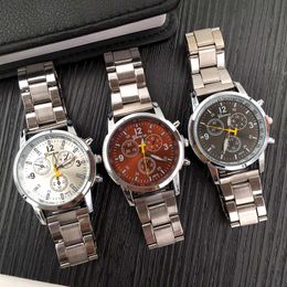 Geneva Watch Male Alloy Band Numerals Quartz Watches Female Three Eyes Six Pin Casual Women Wristwatches
