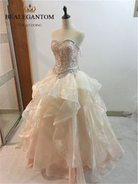 2017 Fashion Crystal Ball Gown Quinceanera Dresses with Beading Sequined Organza Plus Size Sweet 16 Dresses Vestido Debutante Gowns BQ17