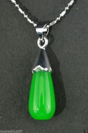 beautiful genuine green jade teardrop pendant Necklace