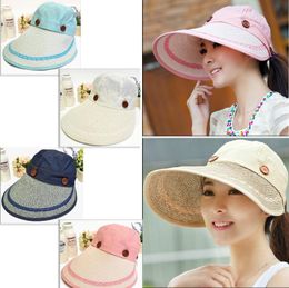 Women Wide Large Brim Floppy Summer Beach Sun Hat Straw Hat Button Cap Summer Hats For Women Anti-uv Visor Cap Female MO53