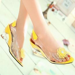 Fashion Summer Sandals Women Peep Toe Wedge Sandal Flowers Sweet Jelly Shoes Woman Shoe For Women Plus Size