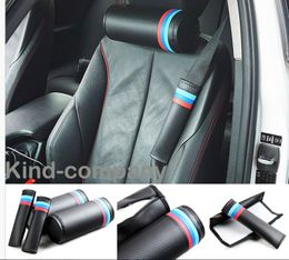 2pcs performance power M flag racing auto truck Black racing Carbon Fiber Circular Car Seat Neck Cushion Pillow Headrest