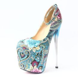 women sexy floral printed pumps women party shoes platform pumps wedding shoes stiletto heels pointed toe dress shoes heel height 19 cm