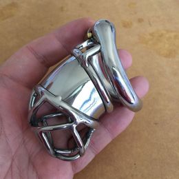 -Diseño de anillo agradable Dispositivo de castidad masculina con anillo de martillo curvo 65MM Jaula de castidad de acero inoxidable larga BDSM Juguetes sexuales
