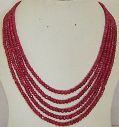 Free Shipping ***HOT Stunning 5-row 2x4 mm natural faceted Red ruby abacus Beads necklace