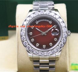 Top Quality Luxury Wristwatch Mens 18k White Gold 41MM Red Dial Bigger Diamond Watch Automatic Men's Watch