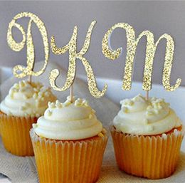 cake toppers paper banner glitter letter A-Z capital for Cupcake Wrapper Baking Cup birthday tea party decoration baby shower