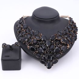 Luxury Wedding Bridal Accessories Statement Jewellery Sets For Women Black Rhinestones Crystal Necklace Earrings Holiday Party Set