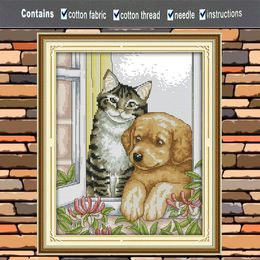 The dog and cat hunting pet decor painting, Handmade Cross Stitch Craft Tools Embroidery Needlework sets counted print on canvas DMC 14CT /11CT