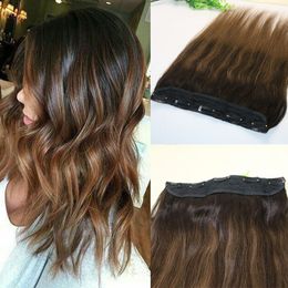 One Piece Clip In Human Hair Extensions 5Clips Per Piece Brazilian Virgin Hair Highlight Ombre Medium Brown Balayage 2/8