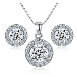 Hotsale Women Jewellery Set 18k White Gold Plated Clear CZ Earrings Necklace for Girls Women Elegant Wedding Jewellery Set for Bride