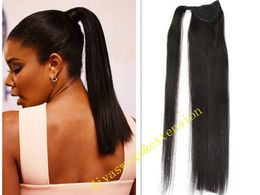 Long silky straight 1b virgin brazilian human hair drawstring fake ponytail hairpiece for black women 10-22inch 100g-140g