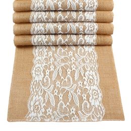 Vintage Lace Hessian Burlap Table Runner 12 x 42 Inch Natural Jute Country Wedding Party Decoration