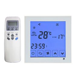Freeshipping 2p 4p touch screen Fan coil program thermostat temperature controller with remote