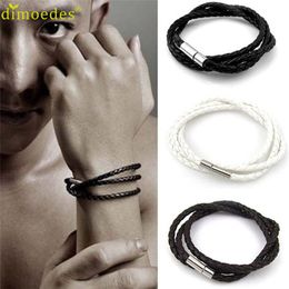Men Fashion Multilayer Weaving Leather Bracelets Charm Bangle Handmade Round Rope