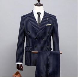 Trend of men's suit (jacket and trousers) new fashion design classic stripes shopping will choose graduation party wedding wedding
